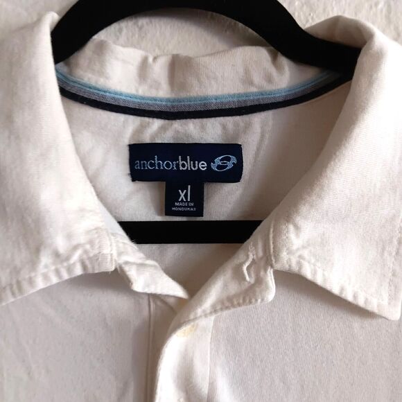 Anchor Blue Mens XL White blue  Stripe Short Sleeve Polo Shirt Y2k 90's preppy - Picture 2 of 9